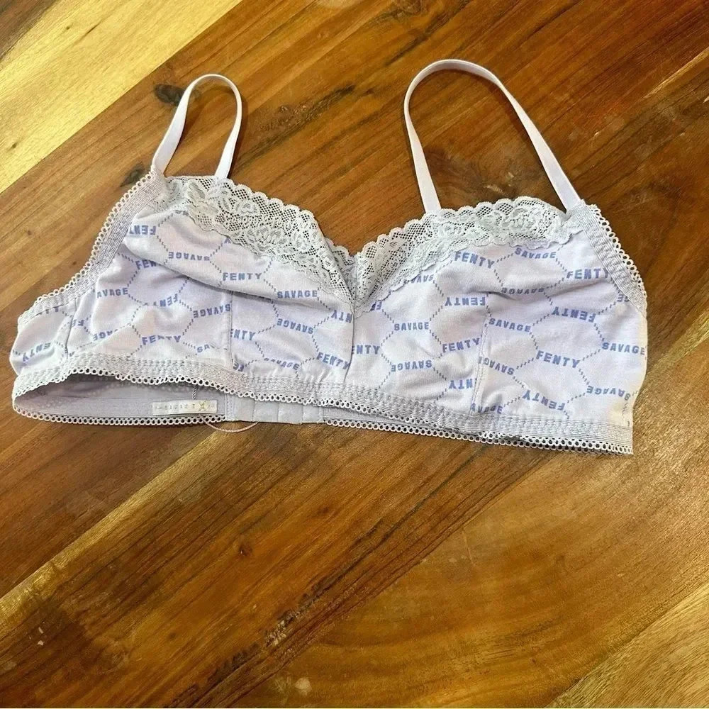 SAVAGE X FENTY Cotton Lace-Trim Bralette Purple Fairy Dust Logo Print XL